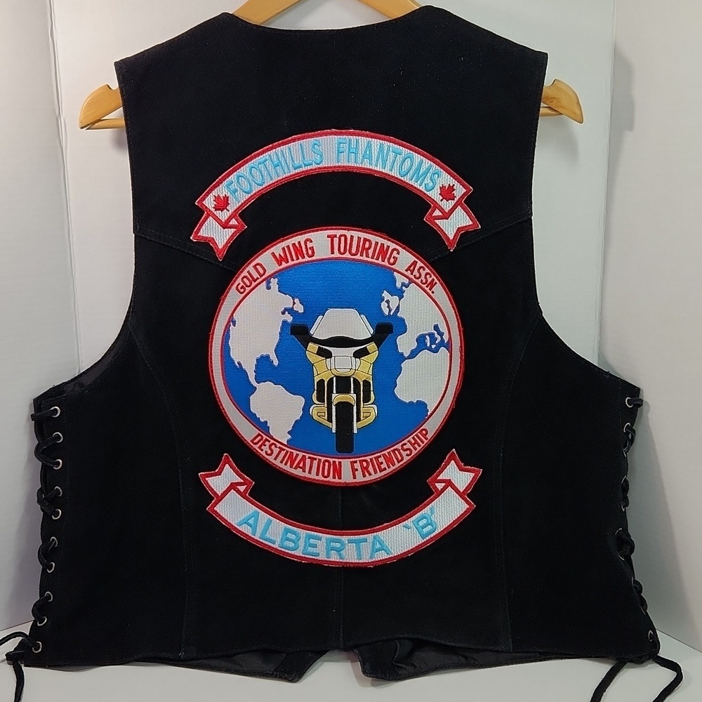 VTG Gold Wing Touring Association Alberta Large Logo Black Suede Vest (Size 44)